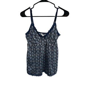 Marilyn Monroe Blue Printed Lace Trim Coquette Camisole Top Size Large Dainty